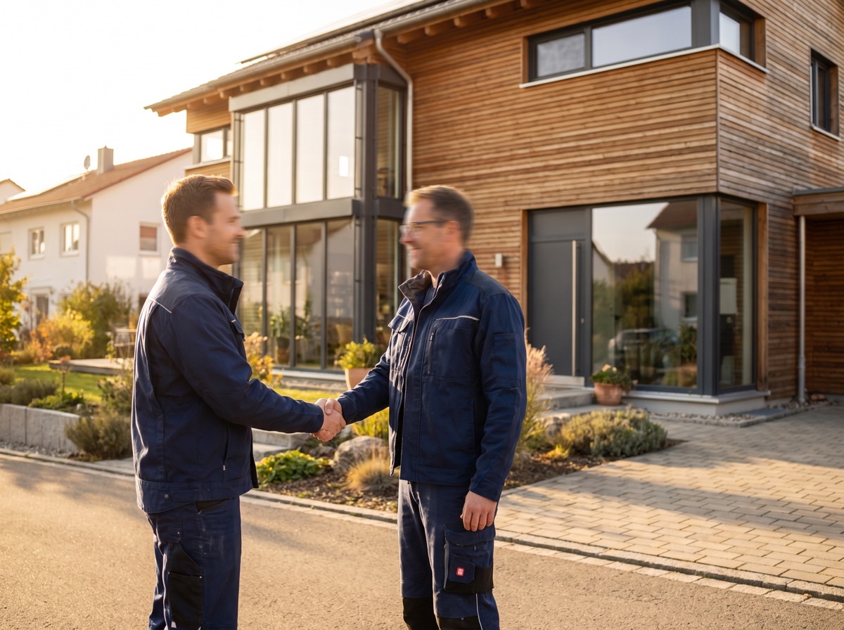 HeizArk-Projektleiter und Fachpartner besiegeln die Zusammenarbeit per Handschlag