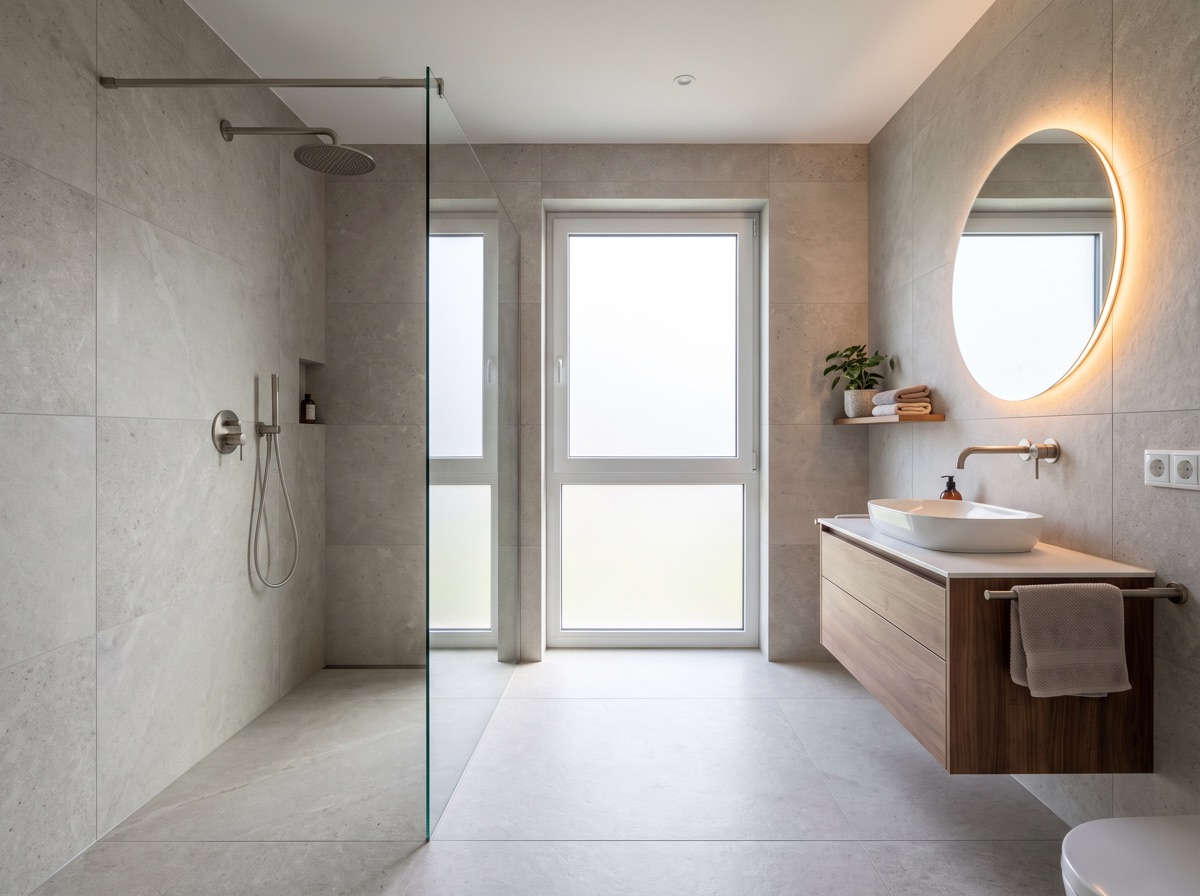 Modernes saniertes Badezimmer mit begehbarer Dusche